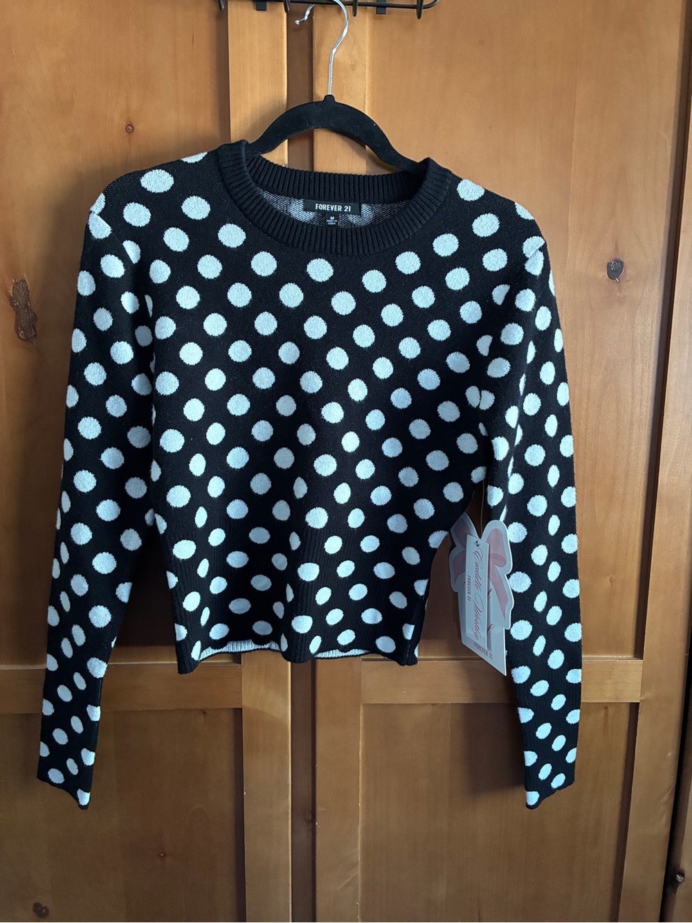 Forever 21 Black and White Polka Dot Crewneck Sweater pop pop #46